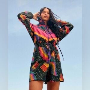 NWT FARM Rio Rainbow Birds Sweatshirt Romper XS Tropical Long Sleeve Hoodie